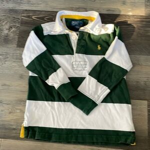 Ralph Lauren rugby shirt. Green and white stripes. Size 4